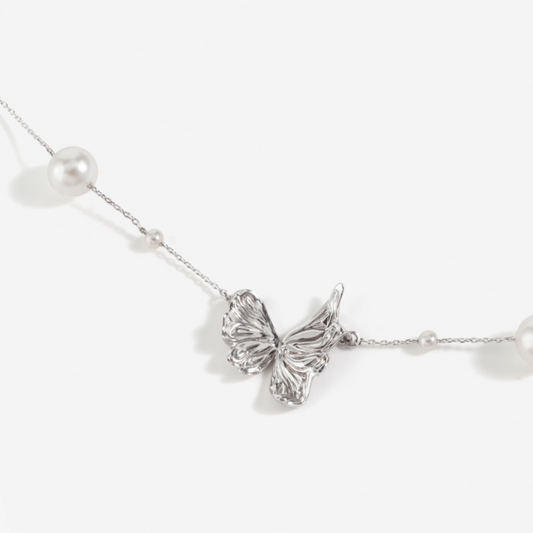 Butterfly Pendant Full Star Pearl Necklace