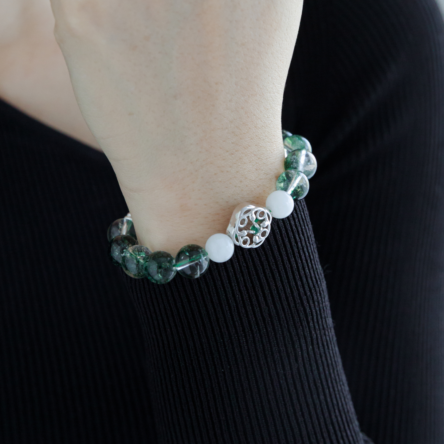 White Chalcedony Spacer Bead Green Specter Bracelet