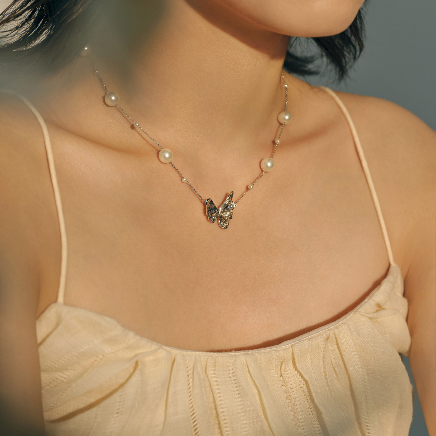 Butterfly Pendant Full Star Pearl Necklace