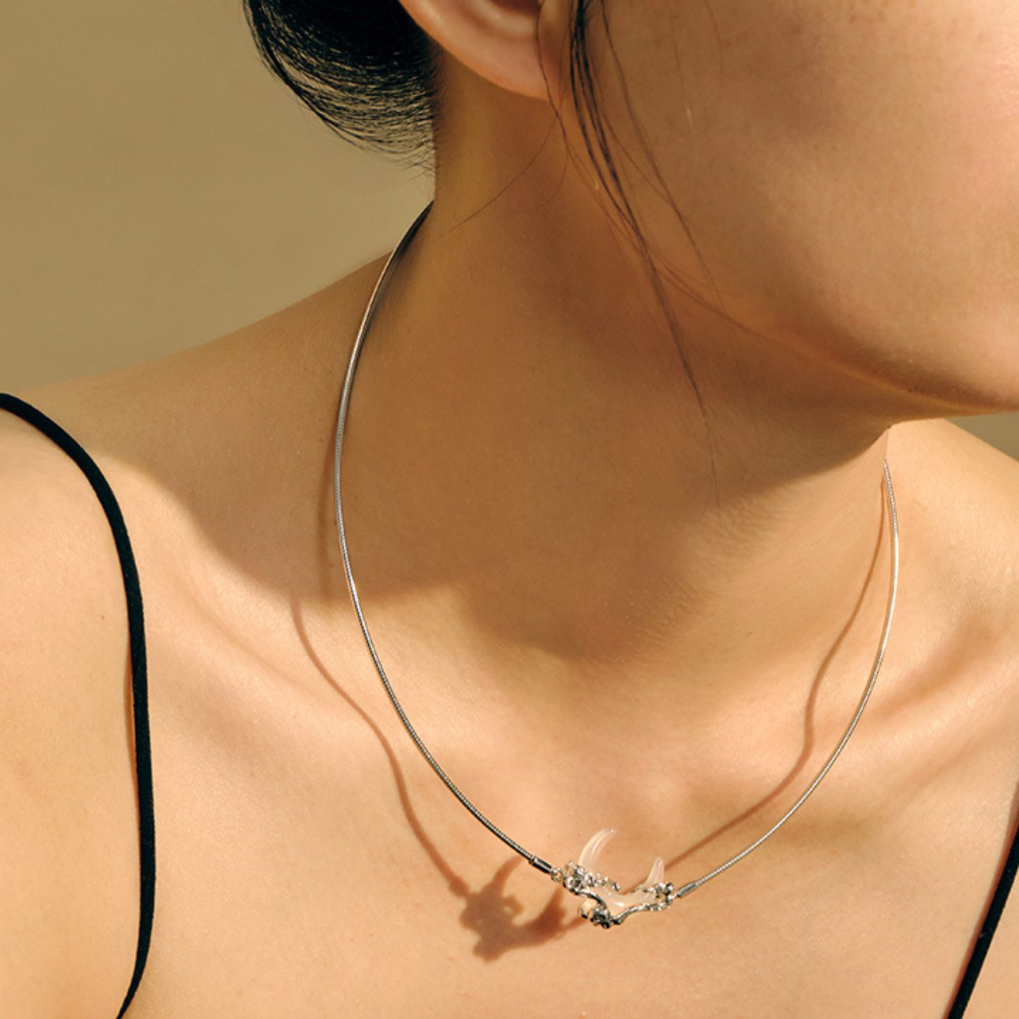 White Chalcedony Crescent Moon Necklace