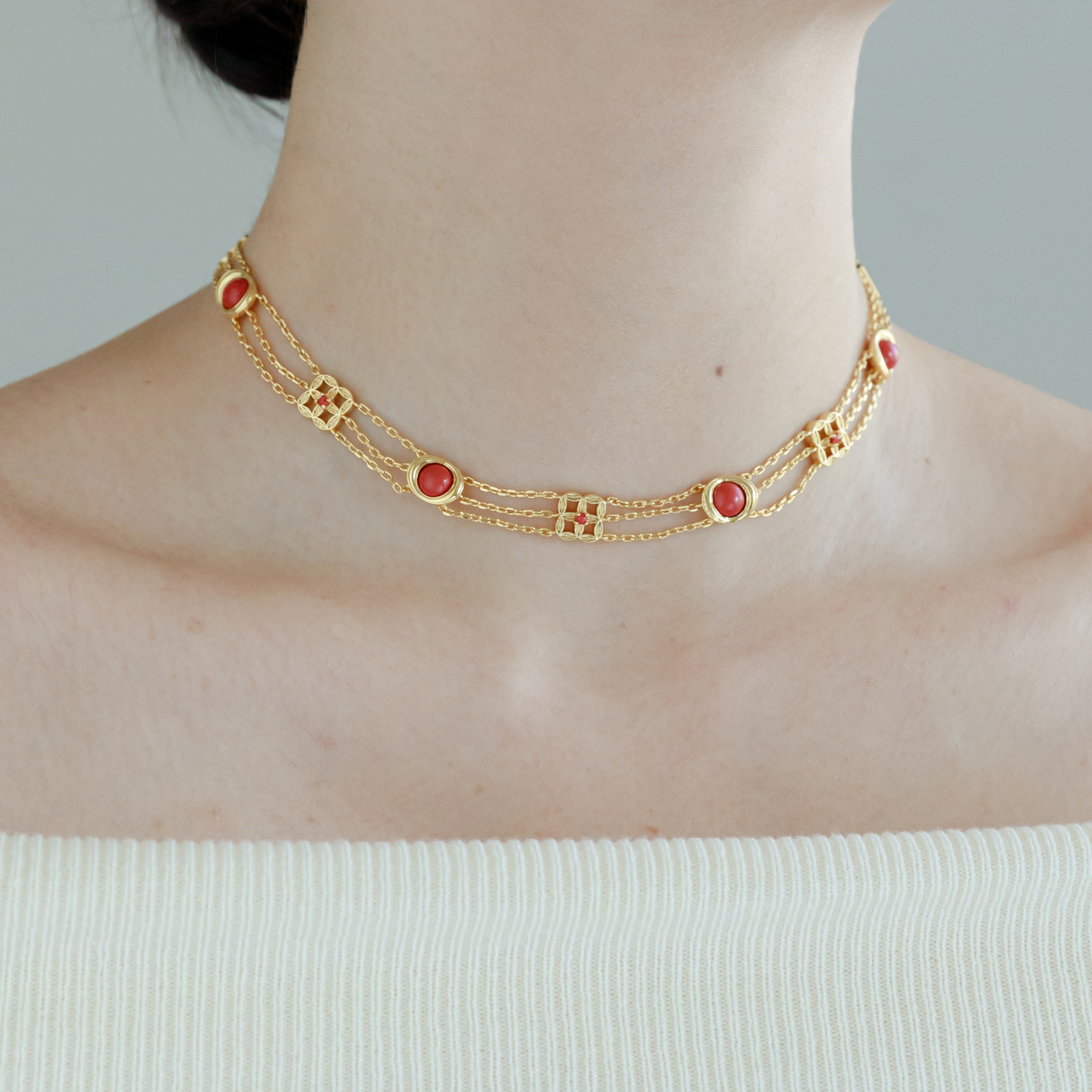 Onyx Yuanbao coin choker