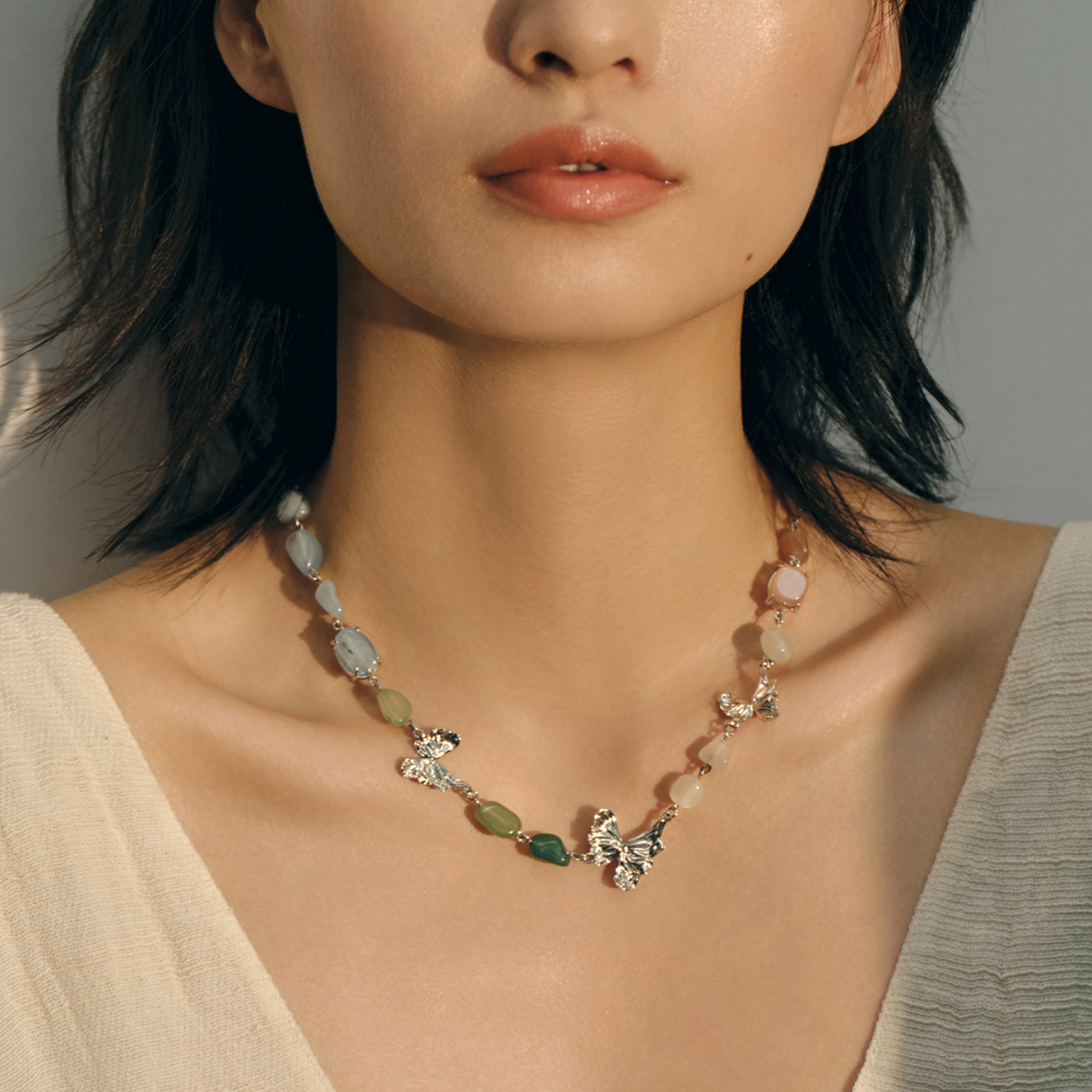 Colorful Natural Stone Butterfly Necklace