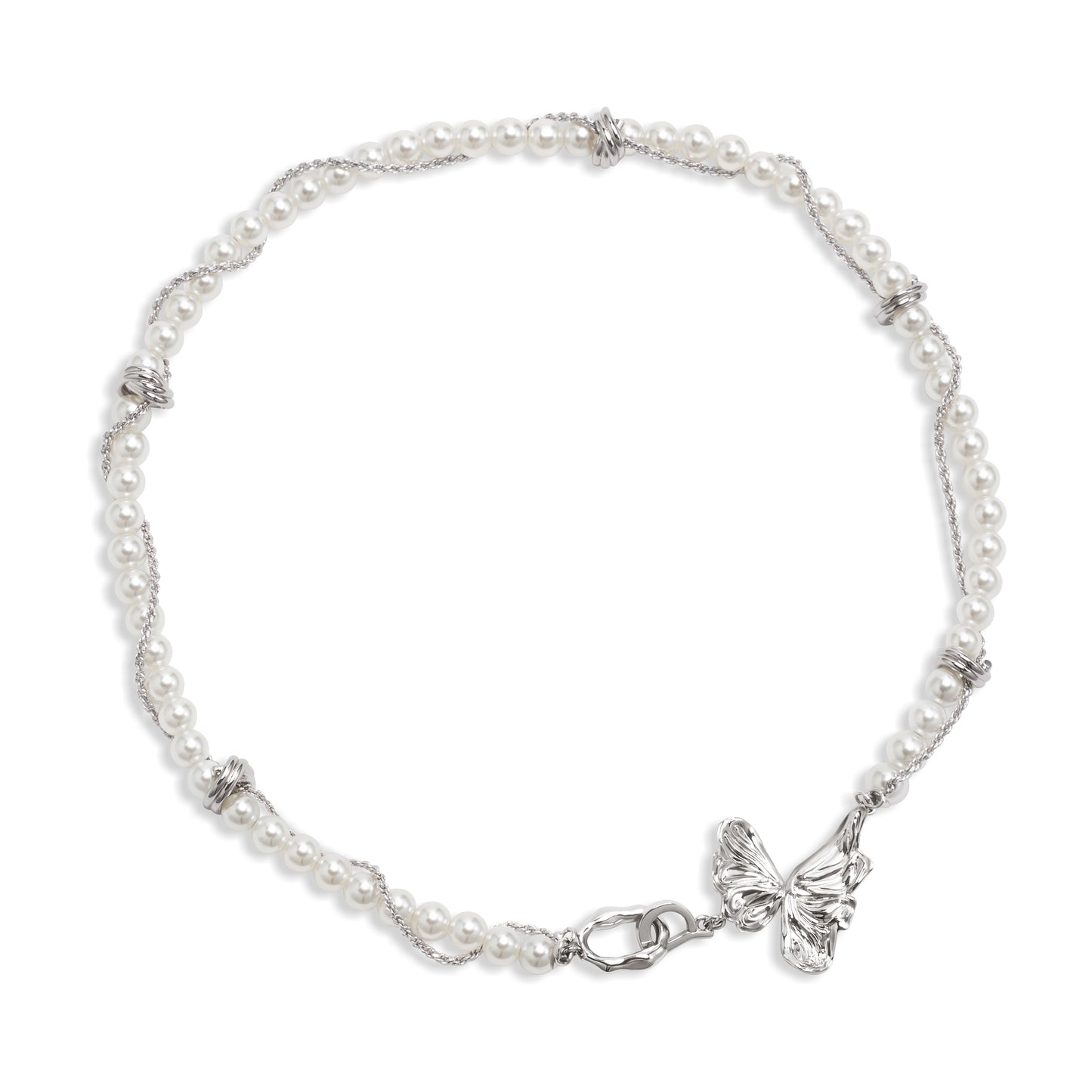 Double entwined butterfly pearl necklace