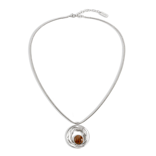Wooden stone metal necklace