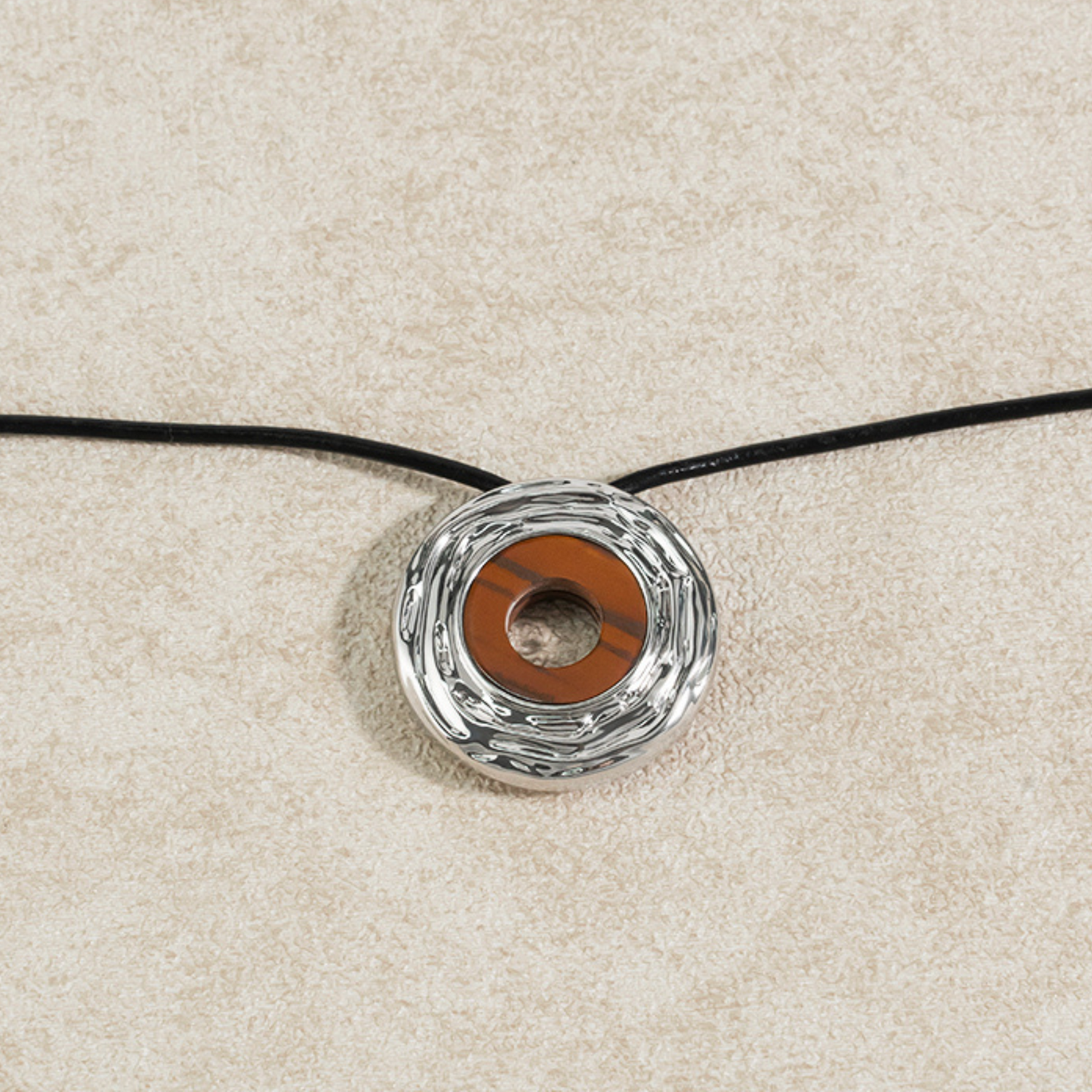 Wood grained stone leather cord necklace