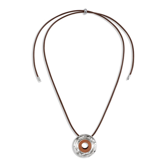 Wood grained stone leather cord necklace