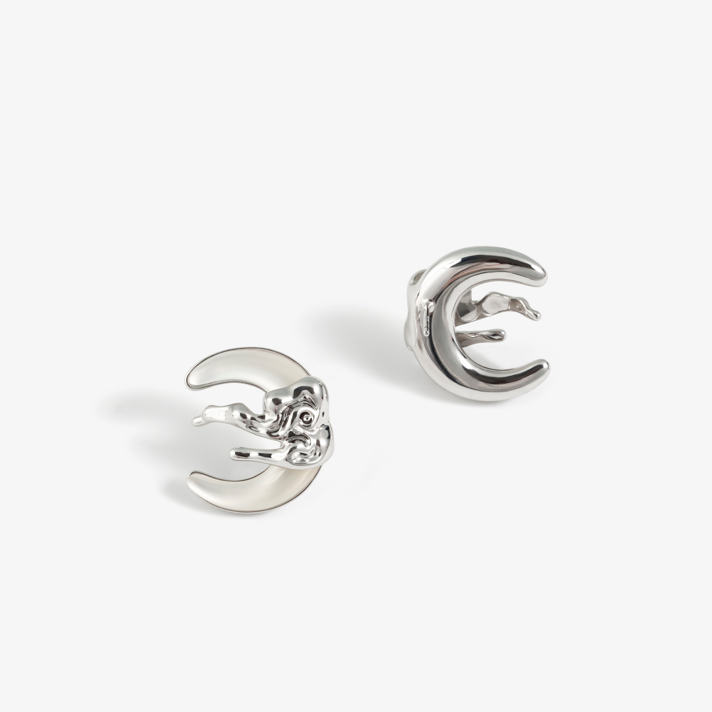 Auspicious Clouds White Chalcedony Curved Moon Earrings