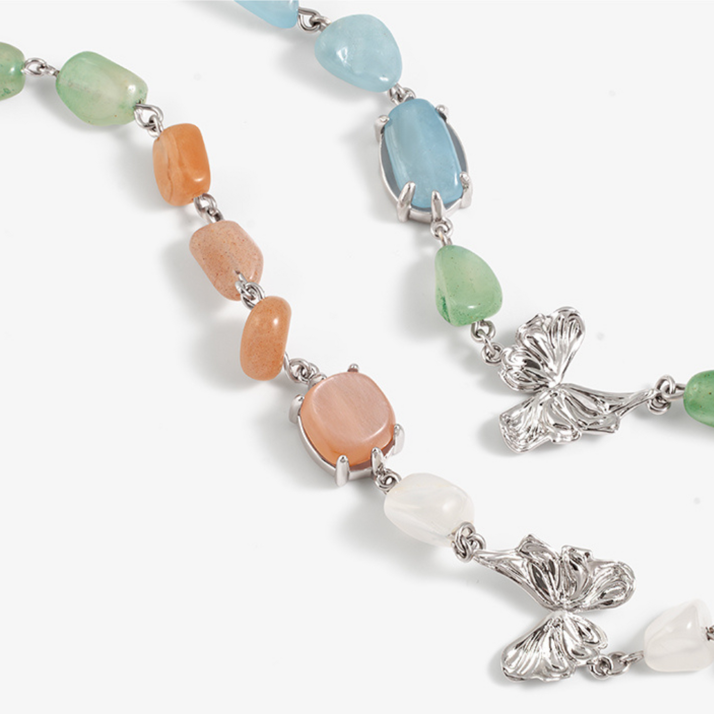 Colorful Natural Stone Butterfly Necklace