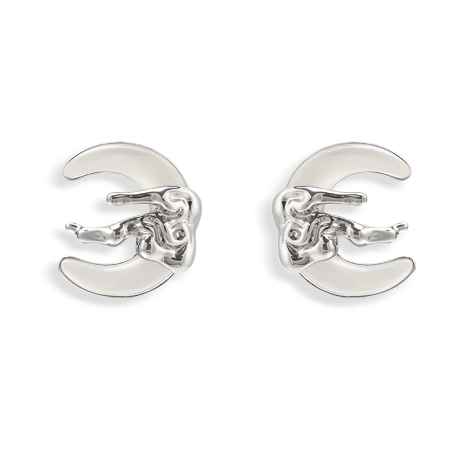 Auspicious Clouds White Chalcedony Curved Moon Earrings