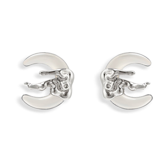 Auspicious Clouds White Chalcedony Curved Moon Earrings