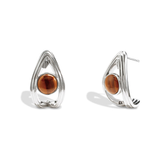 Wood grained stone drop c-shaped earrings
