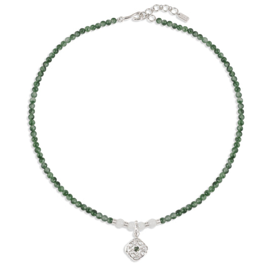 White Chalcedony Spacer Bead Green Specter Beaded Necklace