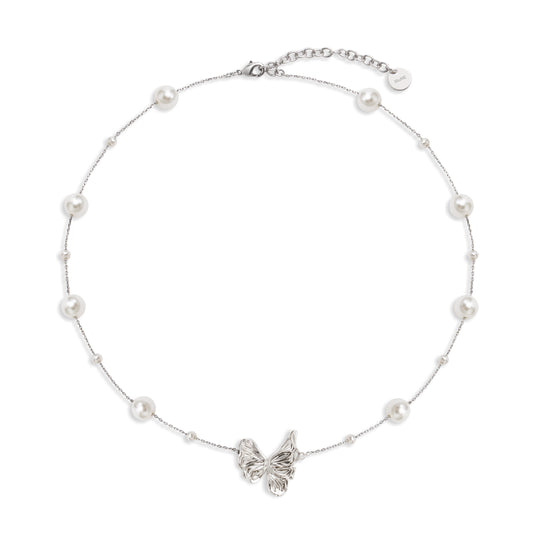 Butterfly Pendant Full Star Pearl Necklace