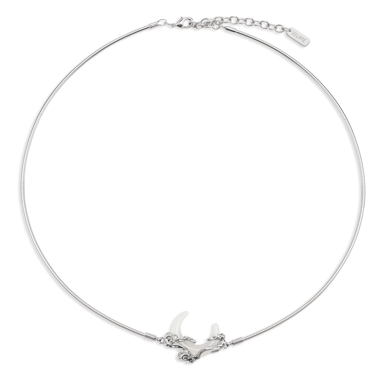 White Chalcedony Crescent Moon Necklace