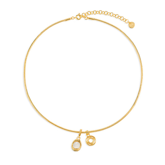 White Chalcedony Yuanbao Coin Snake Bone Chain